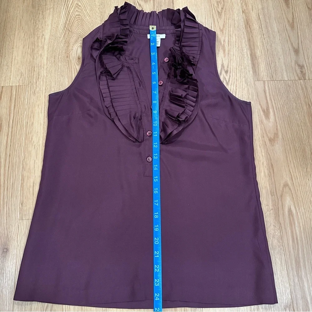 J.Crew Silk Sleeveless Ruffle Pleat Front Blouse Burgundy Wine Size 2